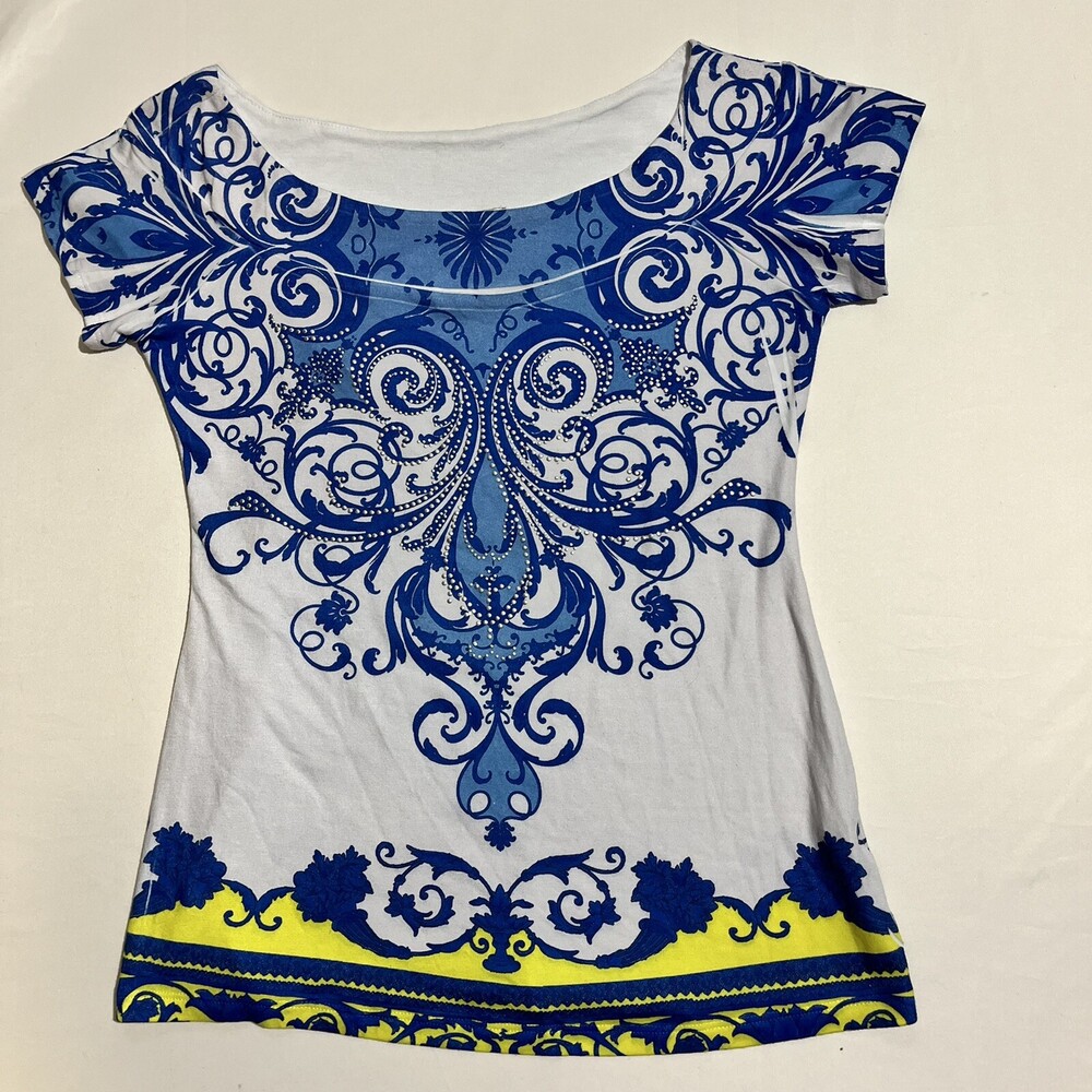 Cache Top Paisley Scroll Scarf Graphic Blouse Shirt Small Womens Y2K Vintage